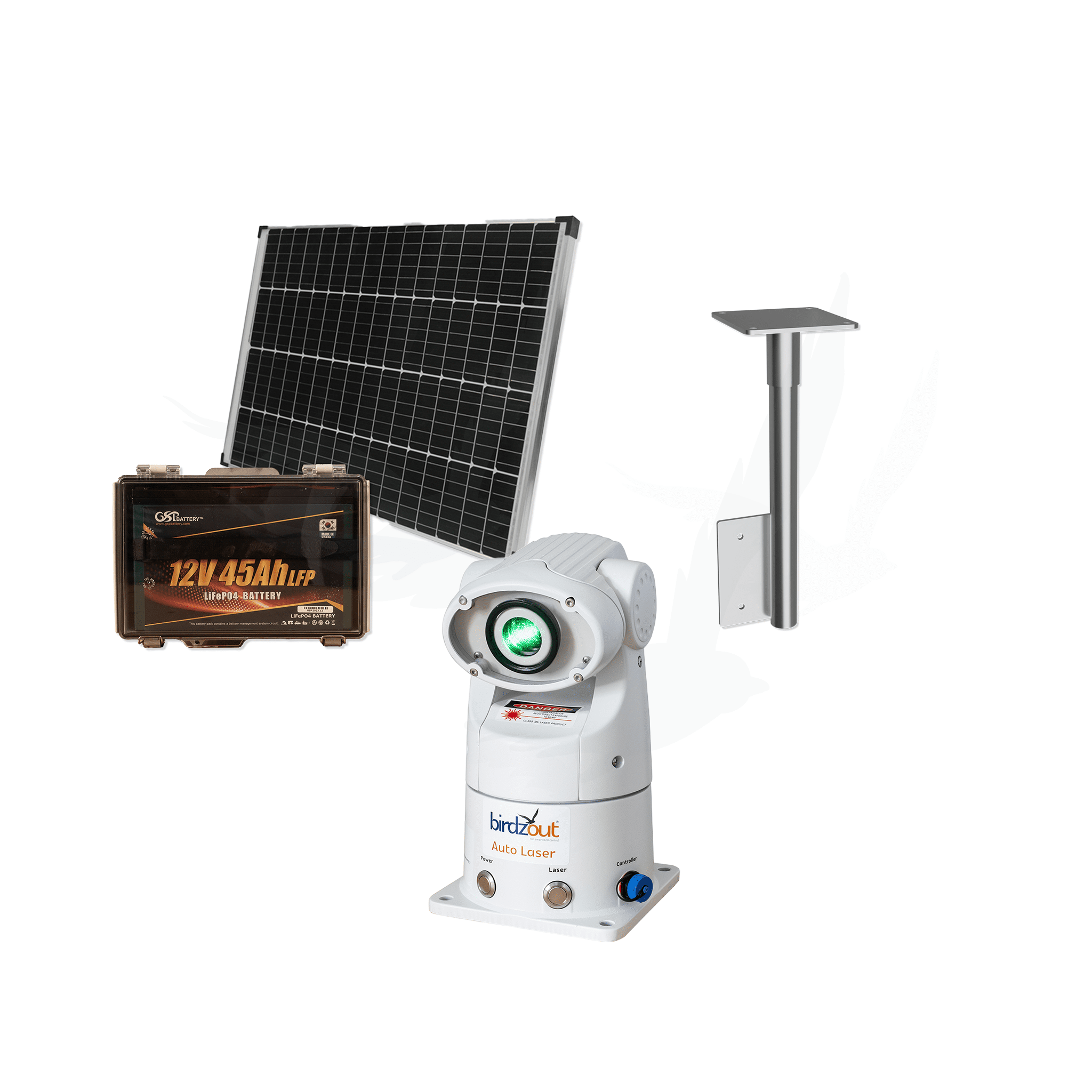 Auto Laser 500 Package with Solar Kit & Mounting Bracket - Birdzout
